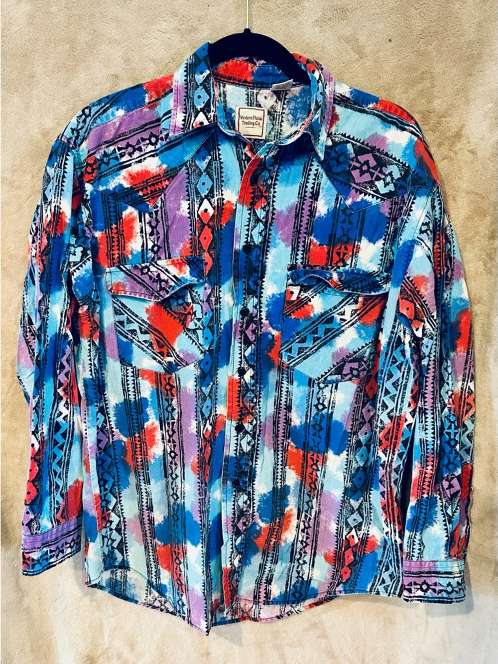 Vintage Western Plains Trading Co Southwestern Shirt Aztec Print Medium 🤠